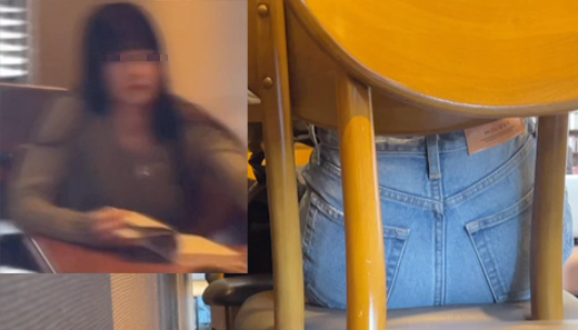 【JDのデニムケツ】カフェで読書中のかわいい娘　イスのクッションにめり込んだパツパツのデニム尻を後から視⚫︎し放題w w【4K】