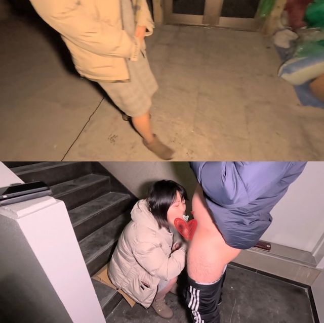 繁華街でキャッチしてた女の子に近くのビルの階段でフェラしてもらいました！
