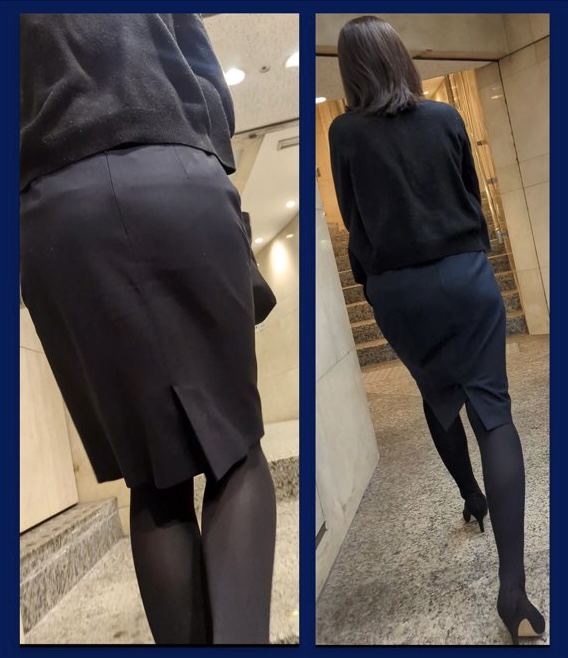 【056】カーディガン羽織るタイトスカートOLさん、地下階段を登る！