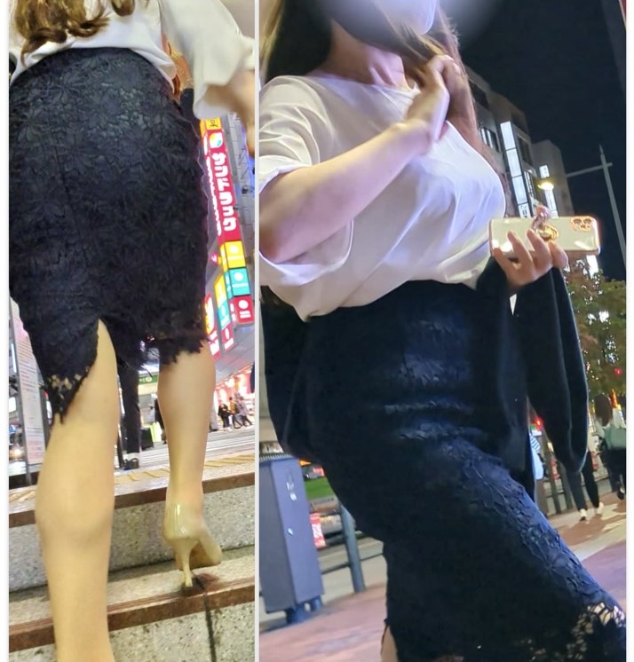 【275】夜の街にてアピールしまくるレーススカート美女！