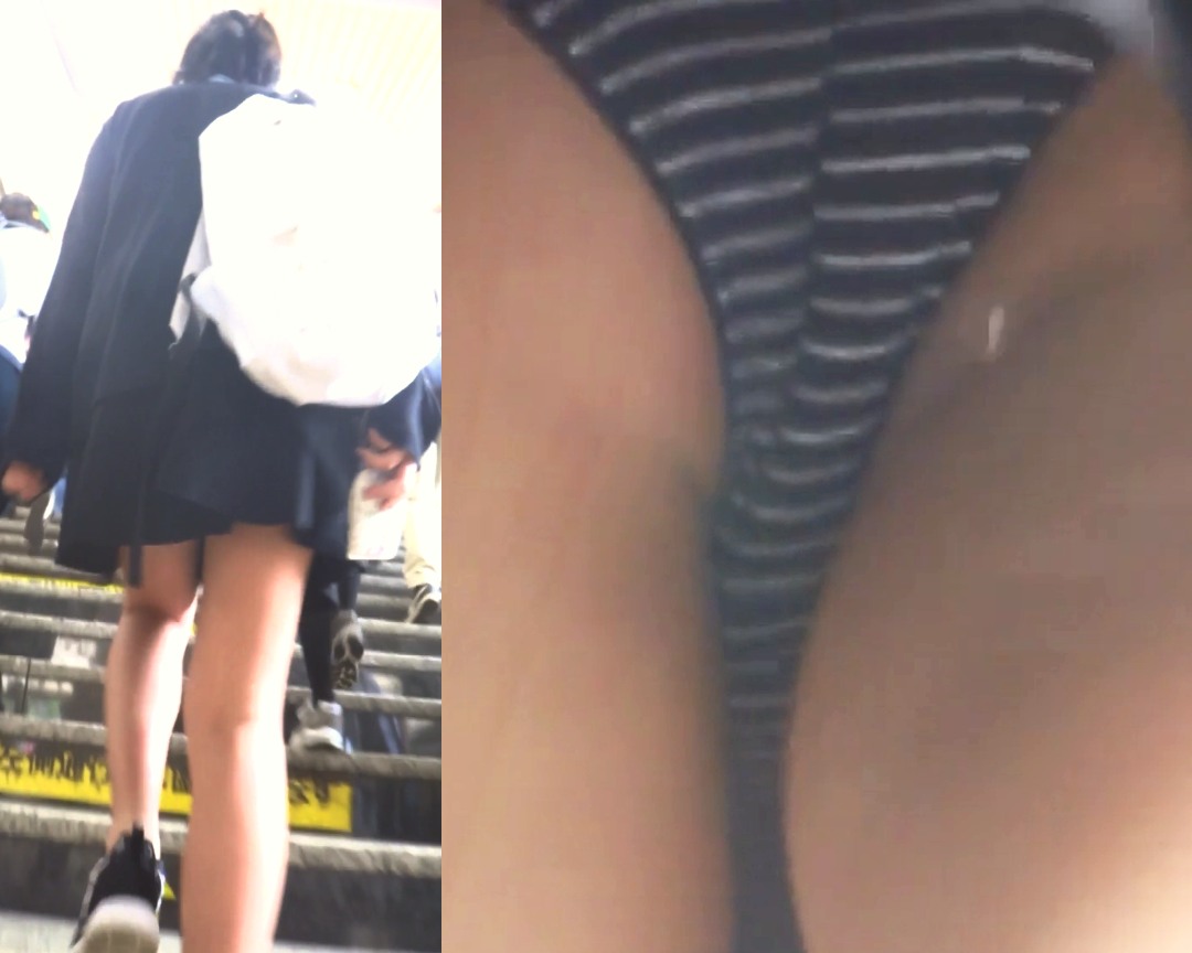 パンチラ盗撮 女子大生 縞パンが階段で炸裂 パンチラ盗撮 女子大生 縞パンが階段で炸裂