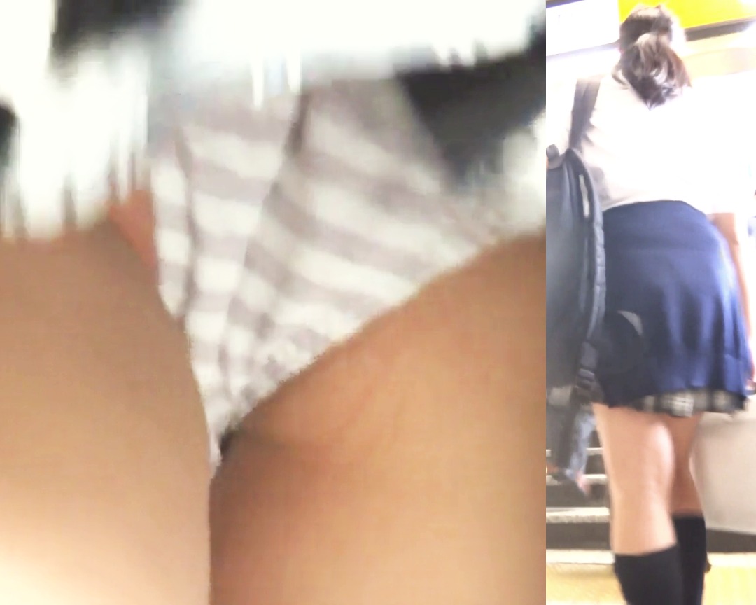 パンチラ盗撮 制服女子 縞パンツが階段で丸見え パンチラ盗撮 制服女子 縞パンツが階段で丸見え