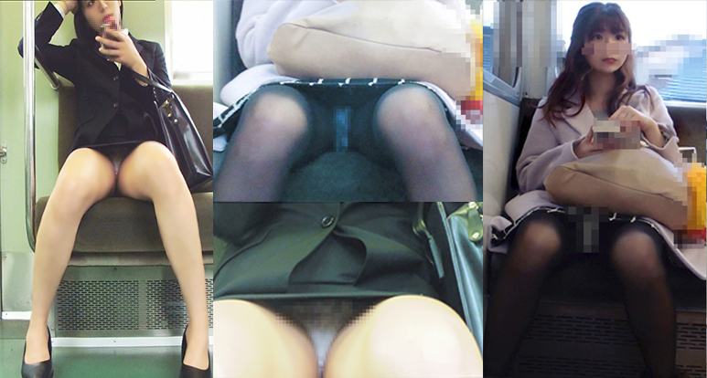 電車内Pチラ盗撮セット◼︎対面からパンツ丸見え女子2人盗撮セット